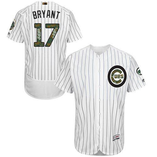 Cubs #17 Kris Bryant White(Blue Strip) Flexbase Authentic Collection Memorial Day Stitched MLB Jersey - Click Image to Close